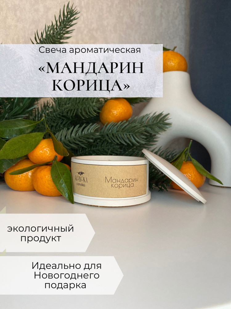 Свеча из соевого воска / ароматическая / Krupka candles "Мандарин и корица" / в гипсовом подсвечнике #1