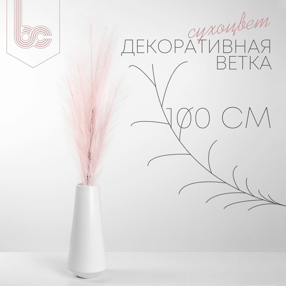 Ветка сухоцвет перо 100 см., набор 12 шт., розового цвета #1