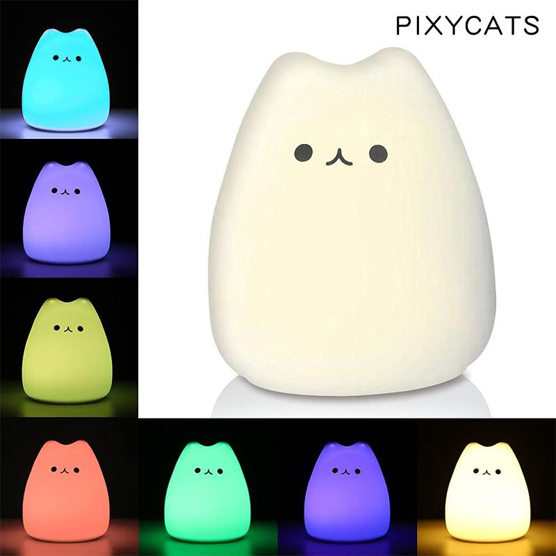 PIXYCATS LED Cat Night Light для детей, симпатичный силиконовый ночник на батарейках  #1