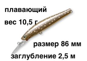 Тонущий воблер заглубление до 2,5 м (Minnow) вес 10,5г.Skagit Designs Solid Tail Deep 86 F IW/S (Япония) #1