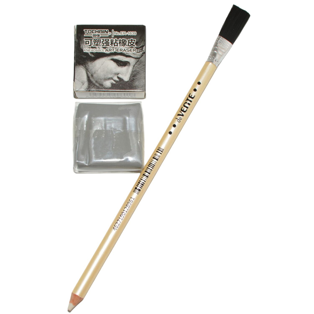 Ластик художественный в карандаше с кисточкой и ластик-клячка для точечной коррекции и растушёвывания #1