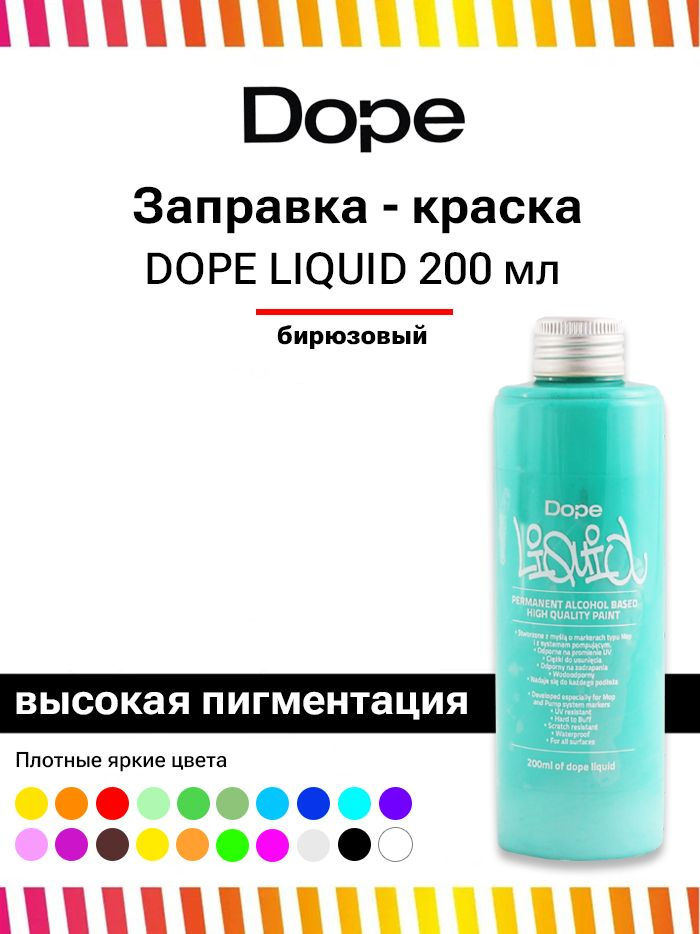Заправка для маркеров и сквизеров граффити Dope Liquid paint 200 мл бирюзовая  #1