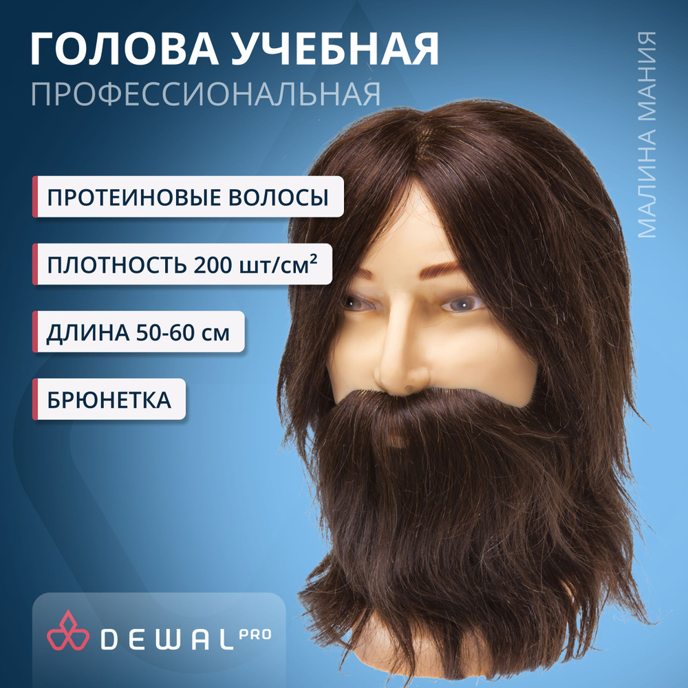 DEWAL Парикмахерская учебная мужская голова-манекен для стрижек и причесок "Шатен", натуральные волосы #1
