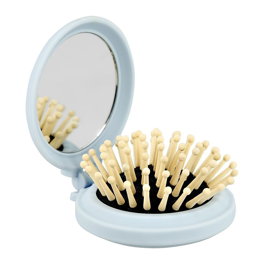 Расческа для волос с зеркалом LADY PINK с деревянными зубчиками голубая  #1