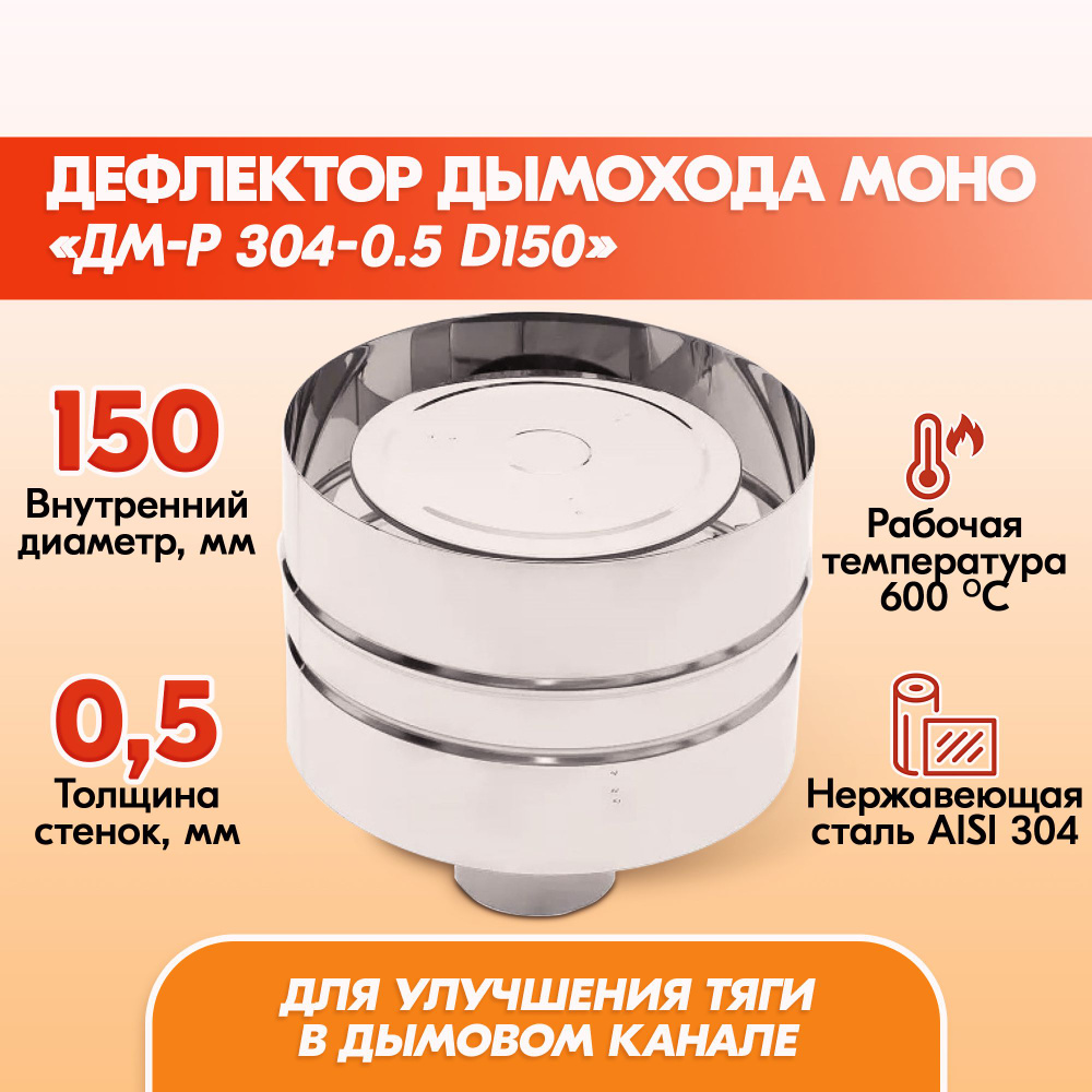 Дефлектор Моно ДМ-Р 304-0.5 D150 дымохода, дефлектор из нержавейки для дымохода  #1