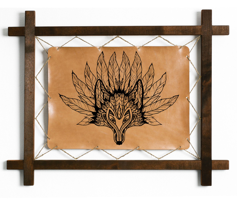 Картина Маска лисы, гравировка на натуральной коже, интерьерная для ...