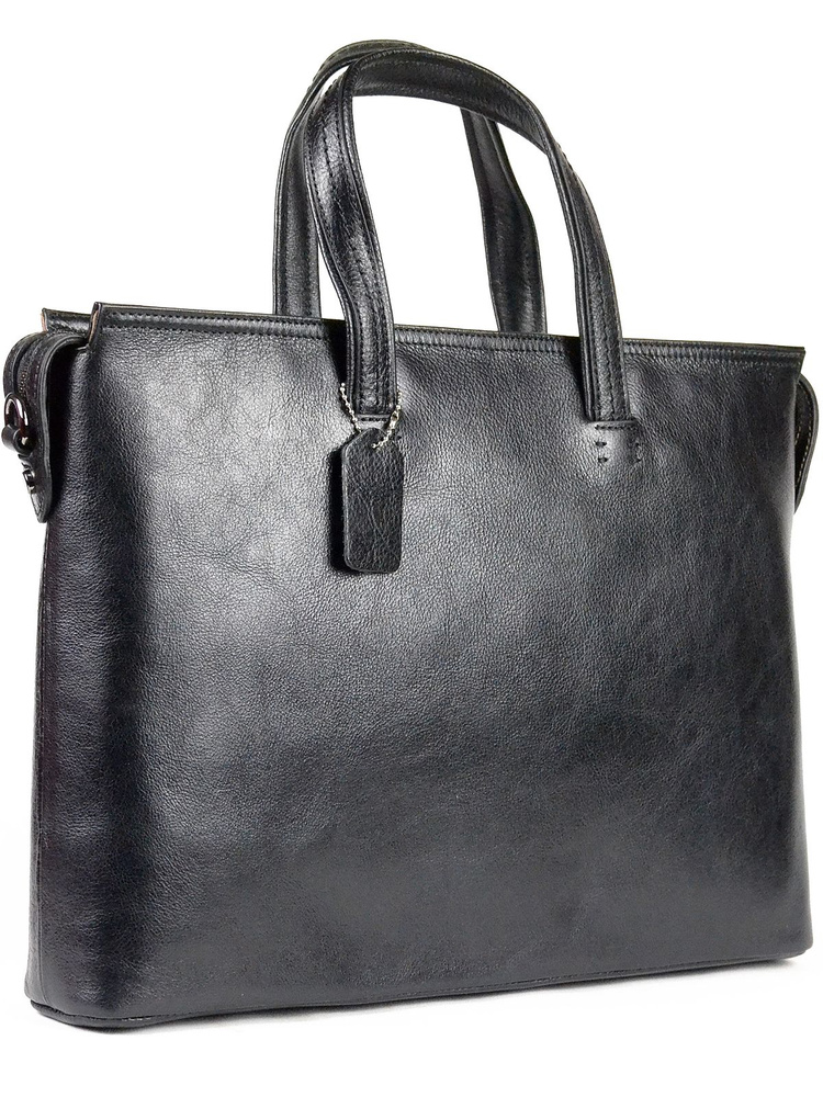 Мужская сумка портфель из натуральной кожи черный 38x27x7 см  #1