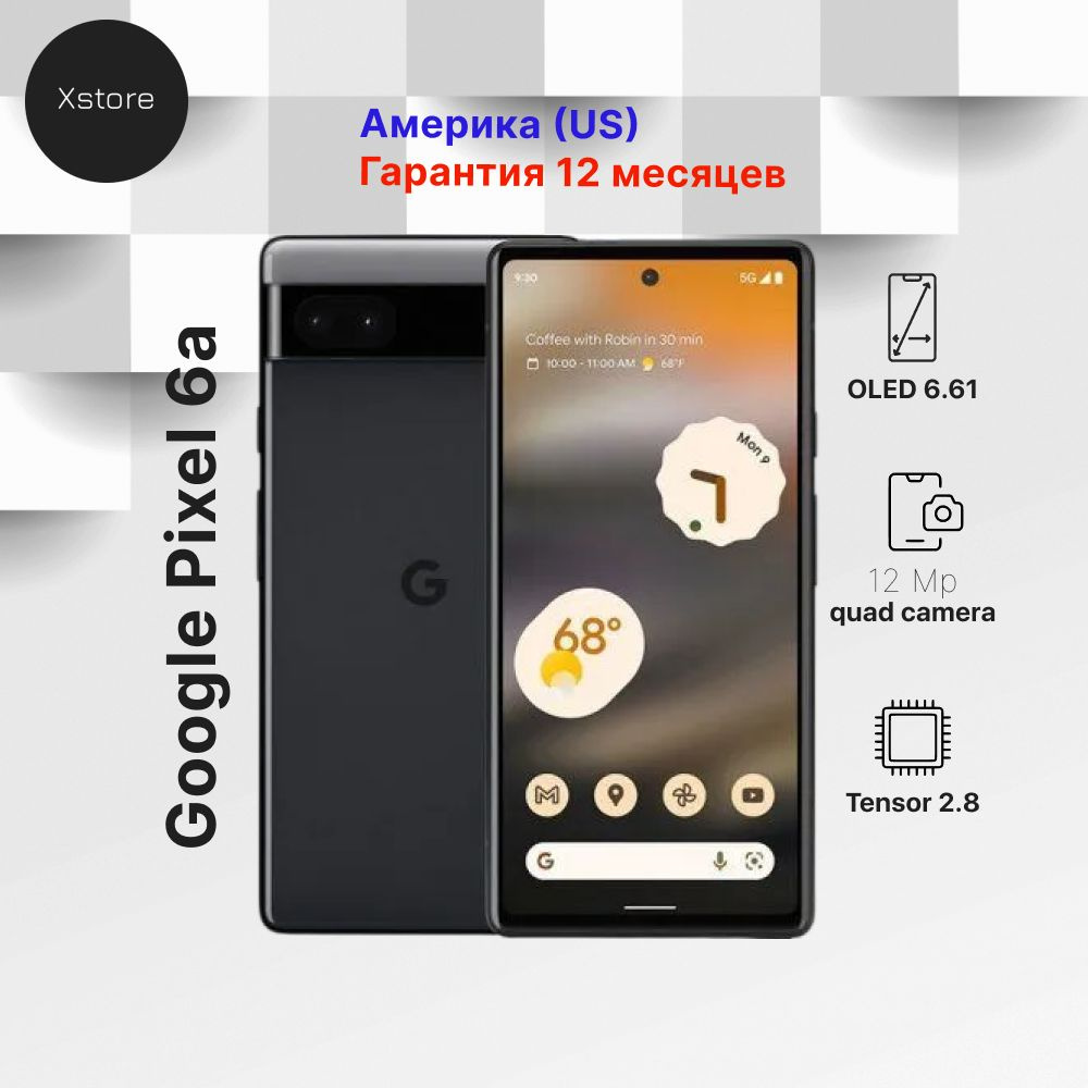 Google Смартфон Pixel 6a US USA 6/128 ГБ, черный #1