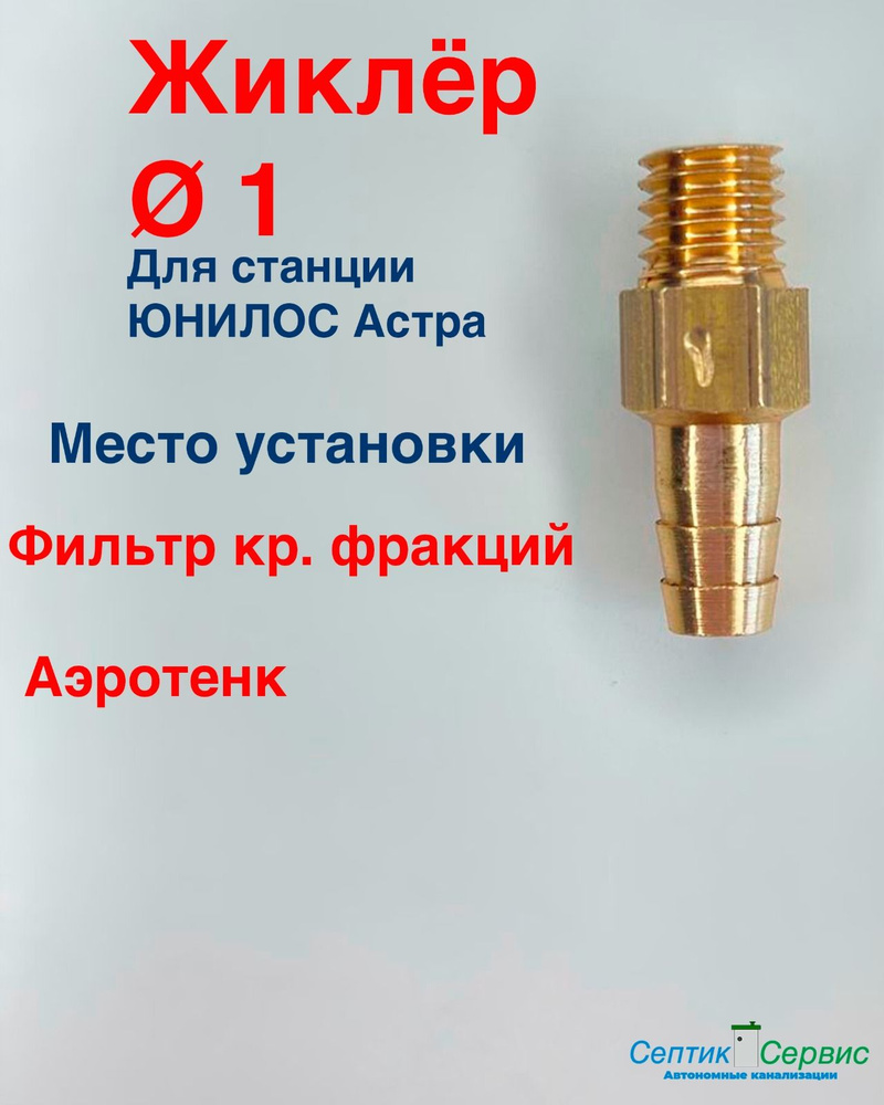 Жиклер (форсунка, штуцер) к септику Юнилос Астра, для продувки главного насоса и циркулятора, диаметр #1