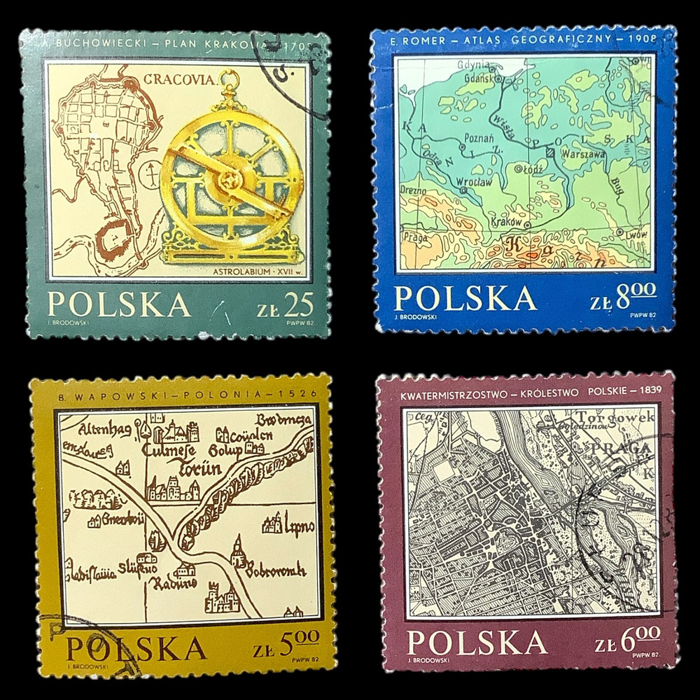 Набор почтовых марок "Исторические карты" Польша 1982 год 4 штуки  #1