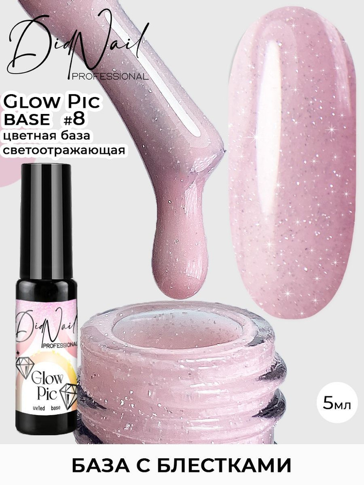 Цветная база для ногтей с блестками с светоотражающим эффектом Glow Pic  #1
