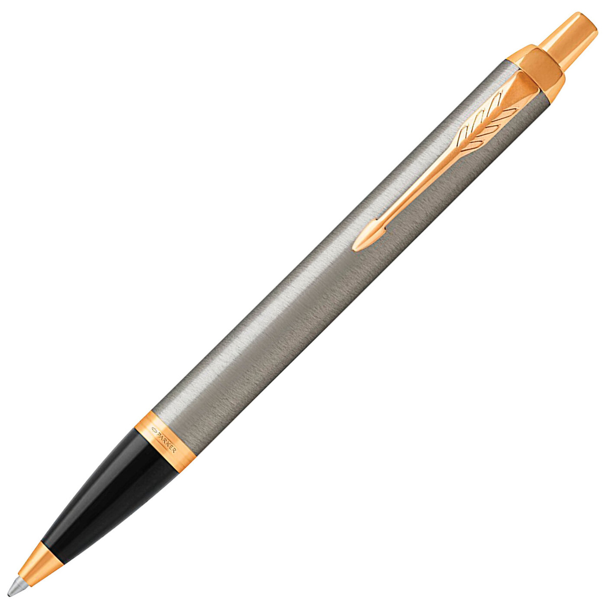 Ручка шариковая Parker IM Core Brushed Metal GT, корпус серебристый матовый лак, позолоченные детали, синяя (1931670)