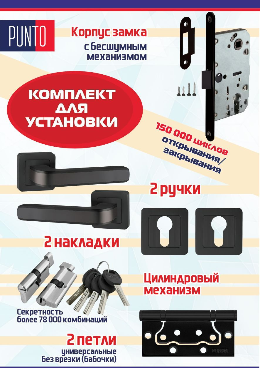 Ручка NOVA QR BL/GR-24 черный/графит + замок + накладка + цилинд с вертушкой+ 2 петли без врезки