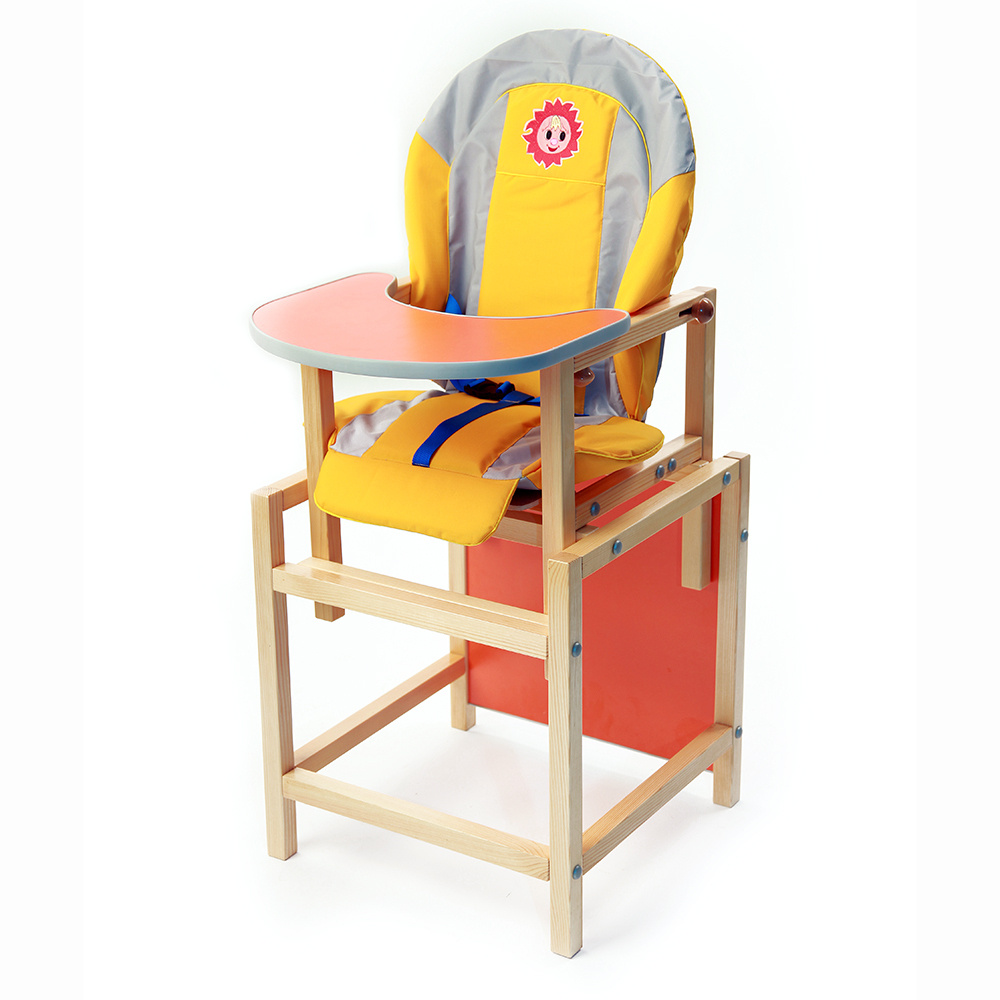 Детский стульчик-трансформер для кормления деревянный Сенс-М с регулировкой спинки и столешницы Солнышко #1