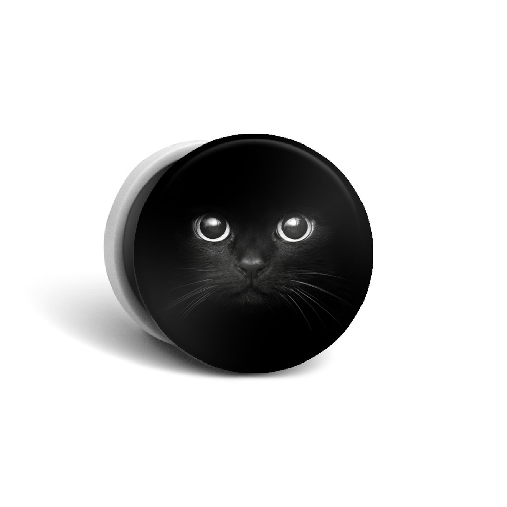 Попсокет белый с рисунком Взгляд черной кошки / Держатель для телефона круглый с принтом  #1