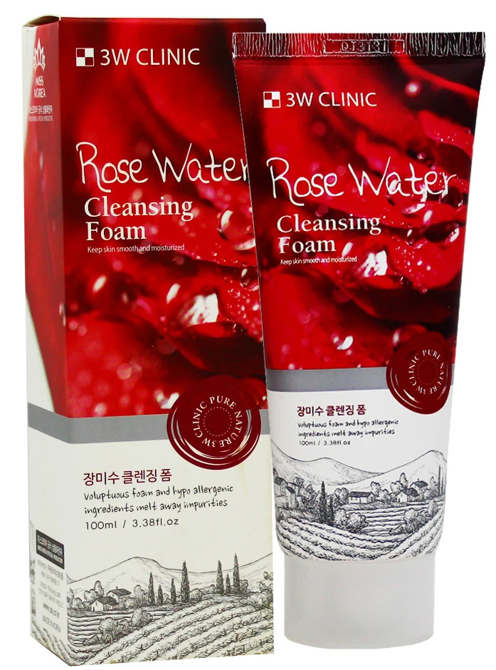 3W Clinic Пенка для умывания лица увлажняющая с розовой водой для всех типов кожи Корея Rose Water Cleansing #1