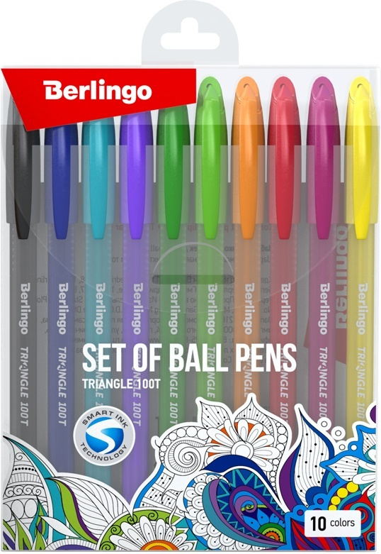 Ручка шариковая Berlingo Triangle 100T ассорти, 0,7 мм, 10 штук выгодный набор  #1