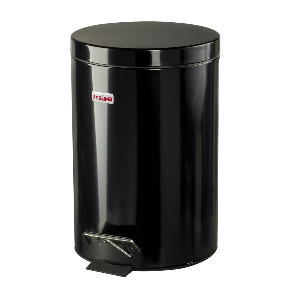 Ведро-контейнер для мусора Лайма (урна) с педалью, "Classic", 12 л, черное, глянцевое, металл, со съемным #1
