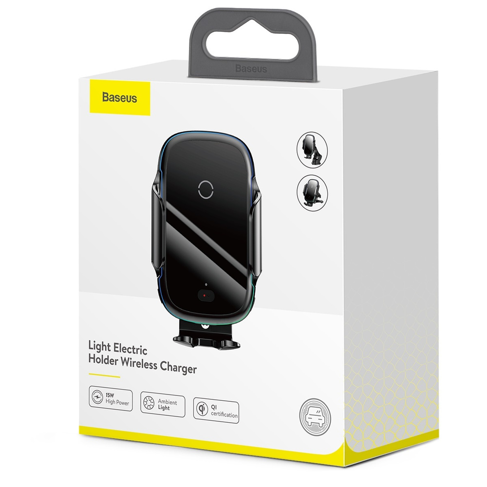 Автомобильный держатель Baseus Light Electric Holder Wireless Charger (15W) Black (WXHW03-01)  #1