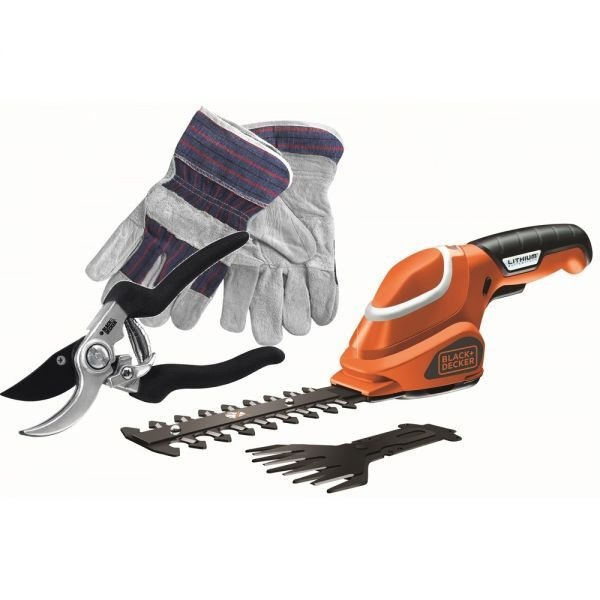  ножницы для травы и кустов + перчатки и ручные ножницы .