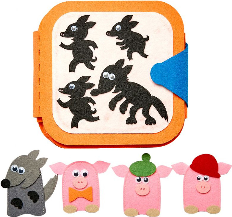 Развивающая книжка-игралка на липучках Smile Decor "Три поросенка", с набором пальчиковых кукол из фетра #1
