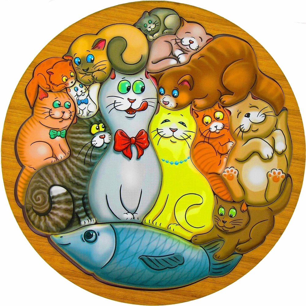 Деревянный пазл Smile Decor "Коты", развивающая рамка-вкладыш, зоопазл  #1