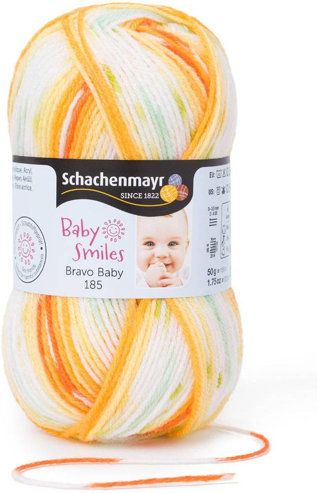 Пряжа Schachenmayr Baby Smiles Bravo Baby 185, 9801212_00197, белый, желтый, оранжевый, 185 м, 50 г, #1