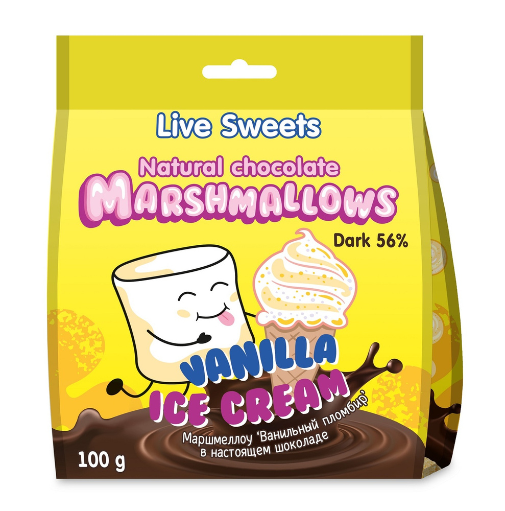 "Live Sweets" Маршмеллоу в шоколаде "Ванильный пломбир" "Лакомства для здоровья", 100г  #1
