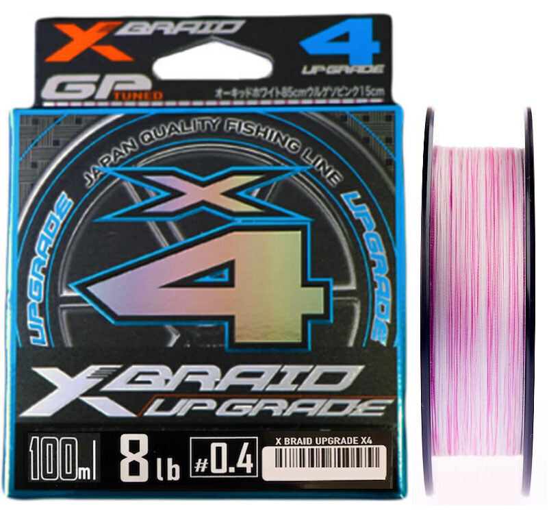 Плетёная леска (шнур) YGK X-Braid Upgrade X4 100м. #0.4 (8lb) белый+розовый  #1