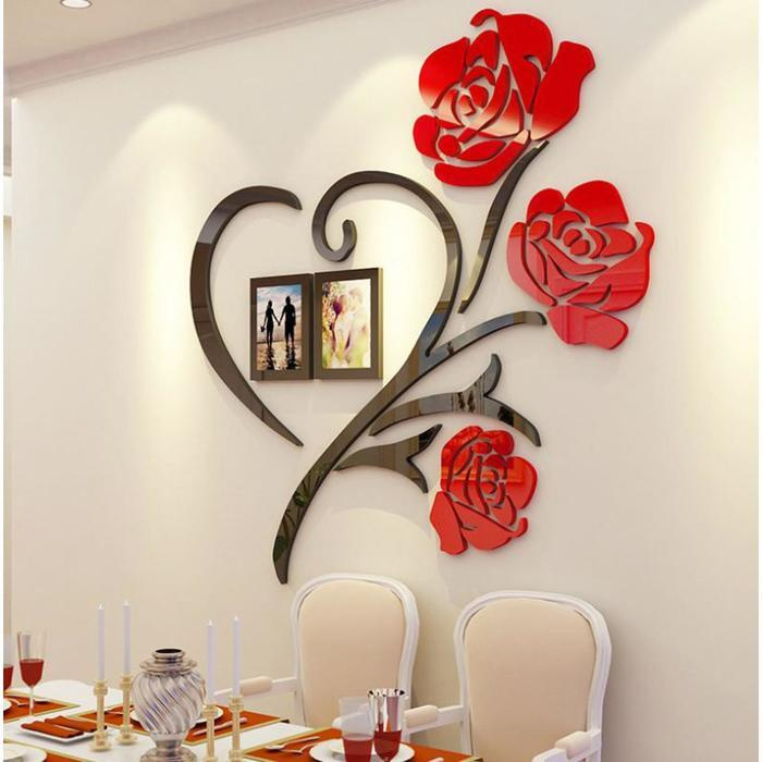 Наклейки интерьерные с фоторамками "Розы", декор на стену, панно 50 х 50 см, рамка 11 х 8 см  #1