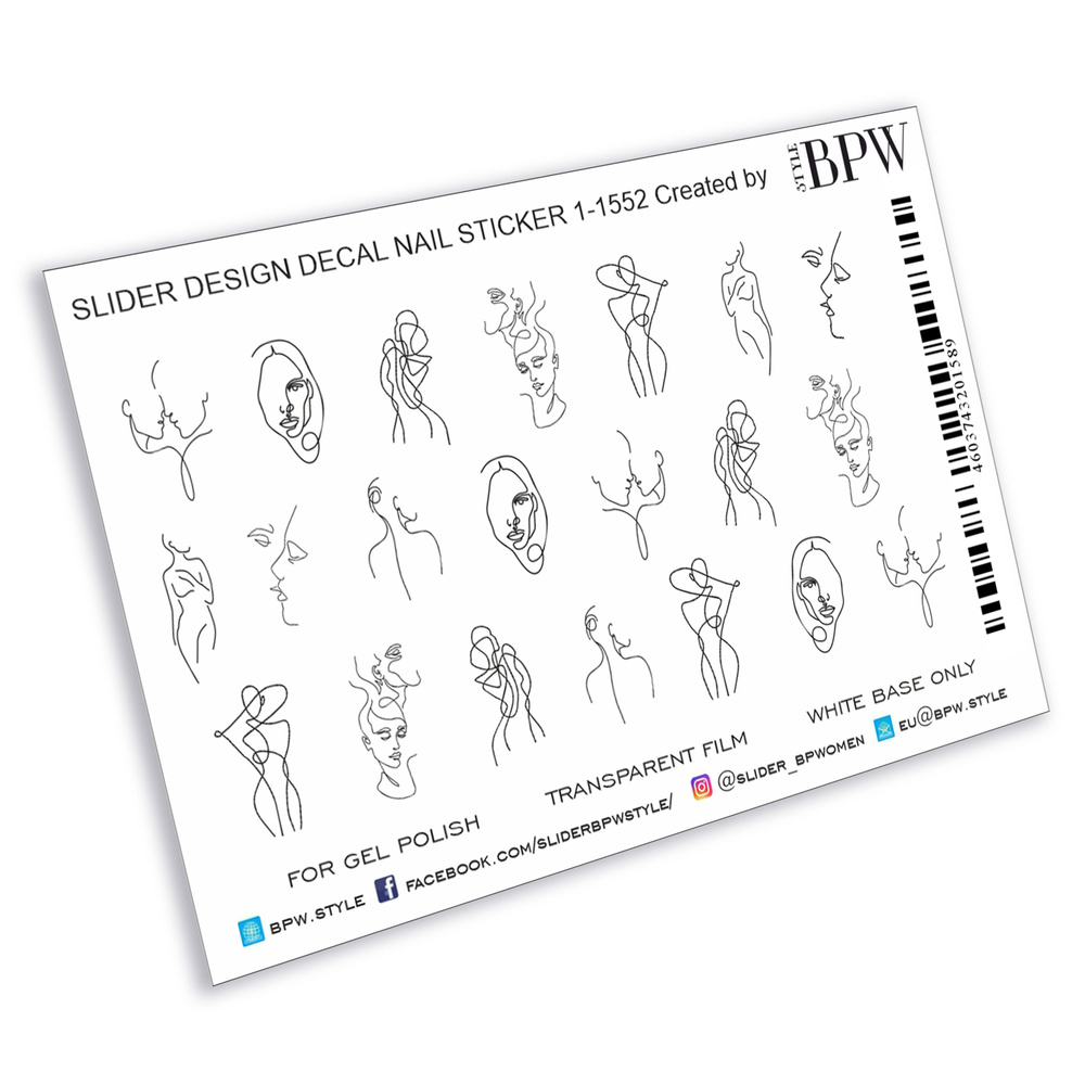 BPW.style Наклейки для ногтей , слайдер для маникюра дизайн "Лица"  #1