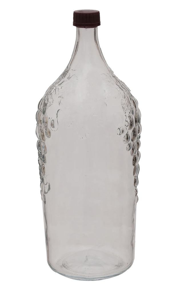 Стеклянная бутылка 2л "Виноград" для хранения настойки, домашнего вина. Красивая форма бутылки. Заготовка #1