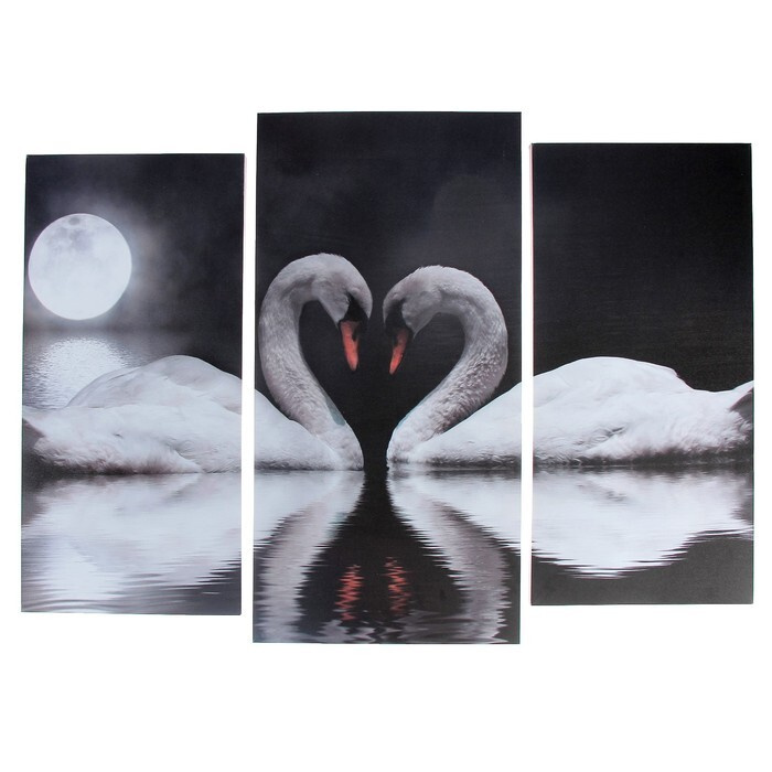 Модульная картина "лебеди подлуной" (2-25х52; 1-30х60) 60х80 см #1