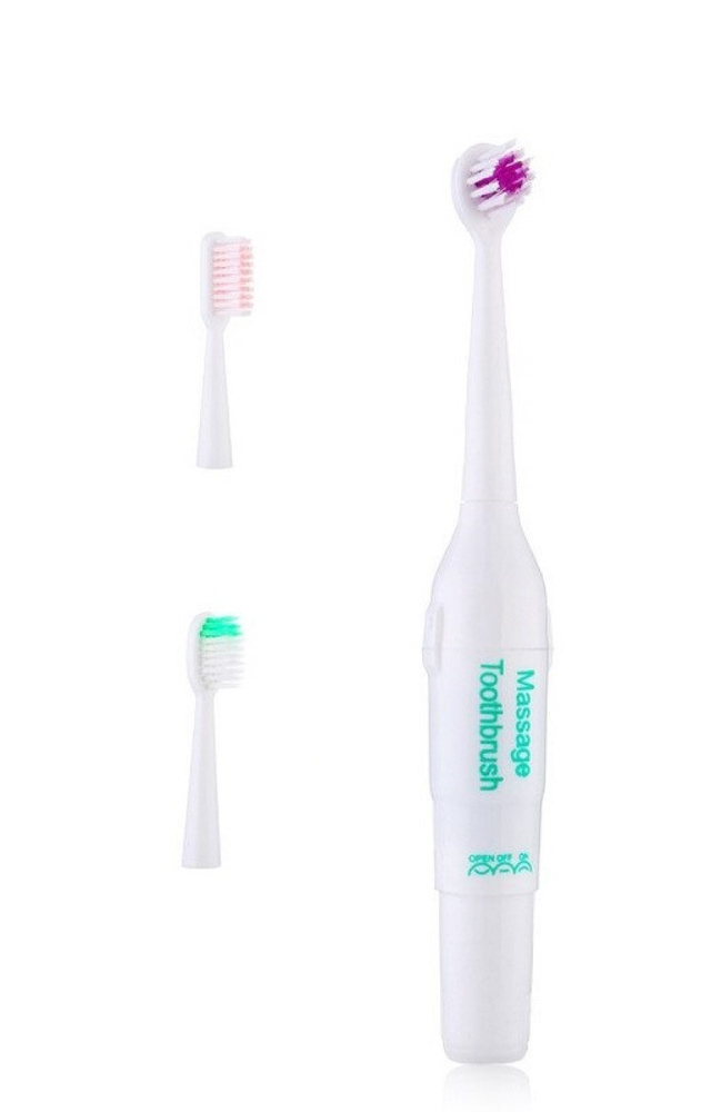 Зубная щетка Massage Toothbrush с тремя насадками, бело-зеленый / Электрическая зубная щетка  #1