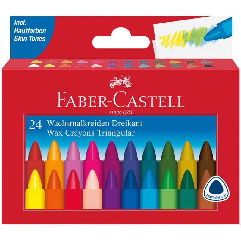 Мелки восковые Faber-Castell, 24 цв., трехгранные, картонная упаковка  #1