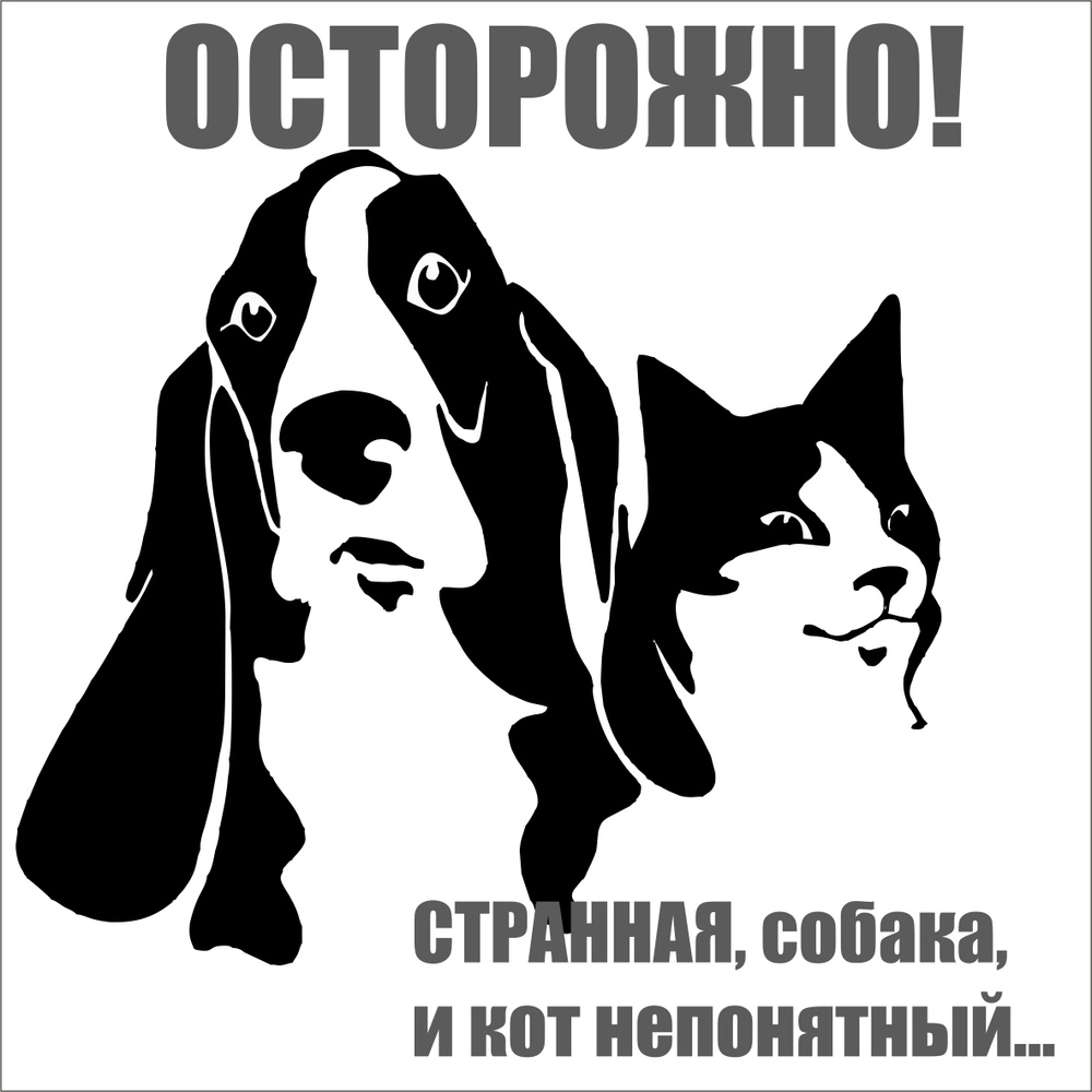 Табличка "Осторожно злая собака,странная собака и кот непонятный..." 200*200мм.  #1