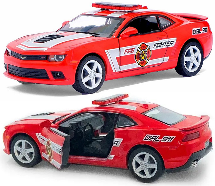 Машинка металлическая Kinsmart 1:38 Chevrolet Camaro 2014 Fire Fighter 5383DPRKT инерционная, двери открываются #1