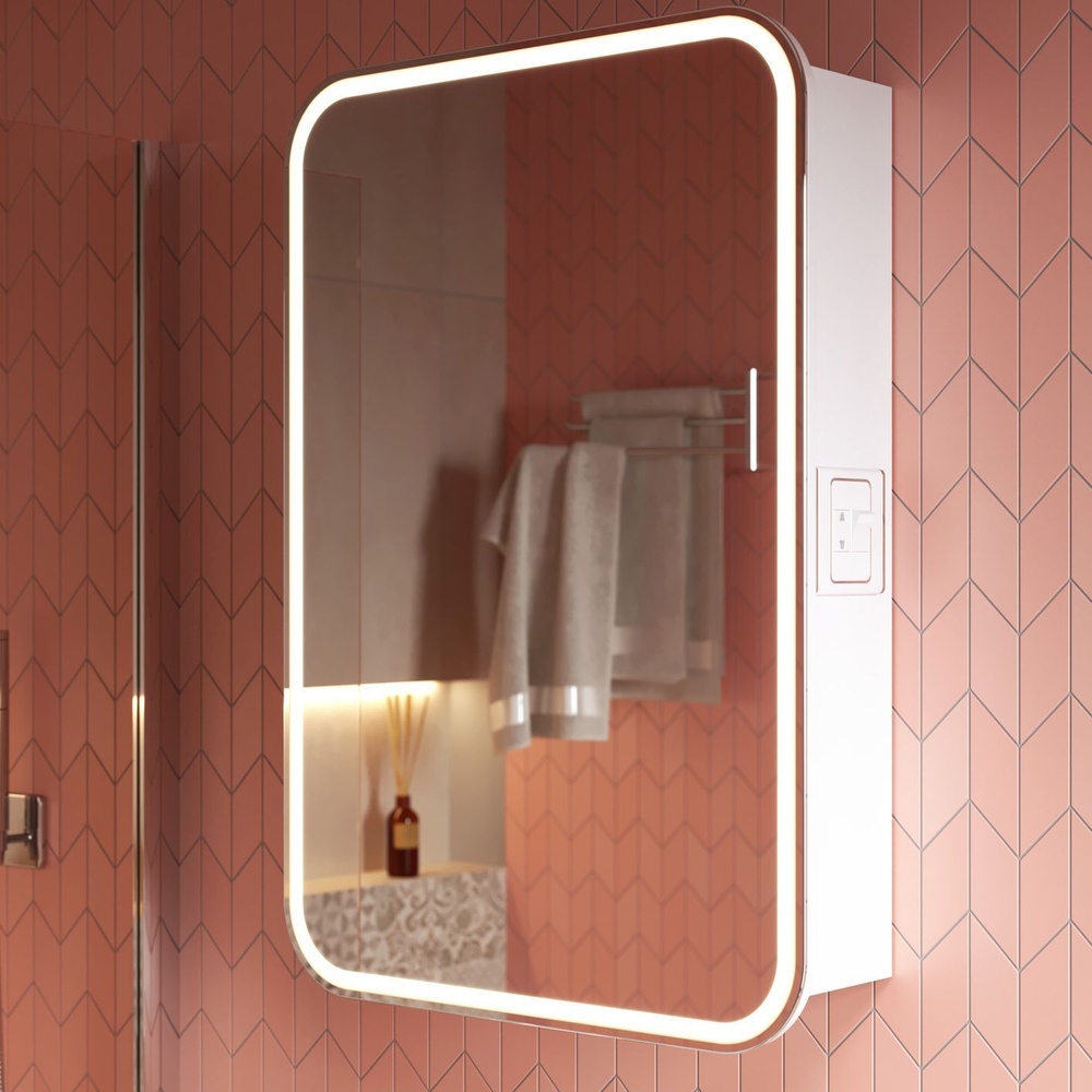 Зеркало-шкаф Alavann Lana 55x80 см, с холодной подсветкой, с розеткой  #1