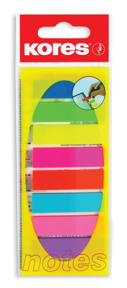 Клейкие закладки Kores пластиковые, 8 цветов по 25 листов, Film, на линейке  #1