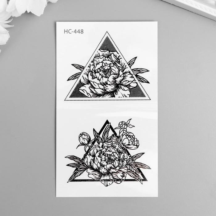 Татуировка на тело черная "Цветы в треугольниках" 10,5х6 см  #1