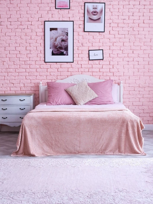 Покрывало - плед плюшевое на кровать / диван Бледно - Розовый велсофт. Евро 200х220. Двуспальное (двухспальное). #1
