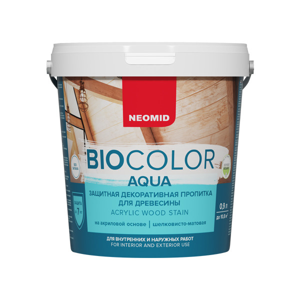 Защитная декоративная пропитка для древесины BIO COLOR aqua бесцветный 0,9 л.  #1