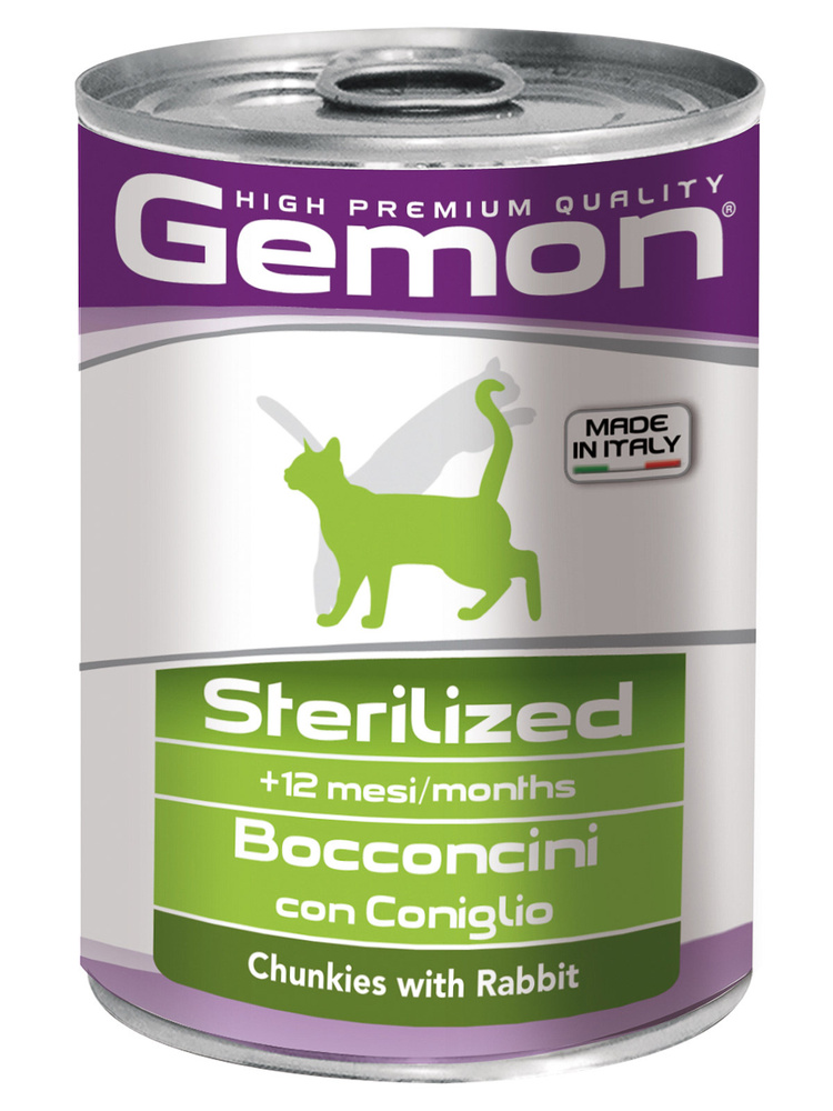 Gemon Cat Sterilised консервы для стерилизованных кошек кусочки кролика 415г  #1