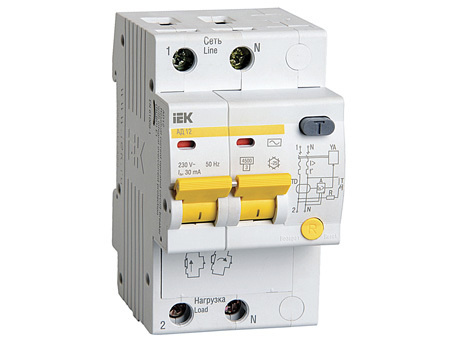 Дифференциальный автоматический выключатель АД12 2 полюса, 40А, Тип AC, х-ка C, 30мА. MAD10-2-040-C-030 #1