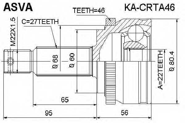 ШРУС HYUNDAI/KIA CERATO 08- наружный 22x60x27 ASVA KACRTA46 #1