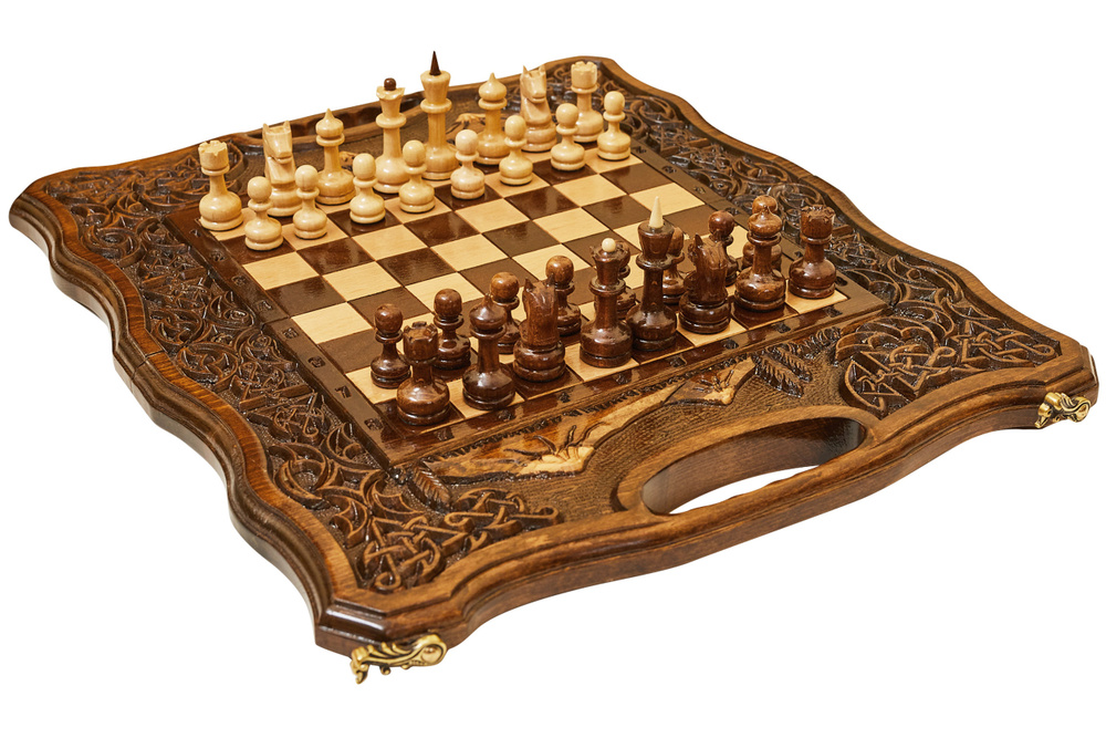 Шахматы + Нарды резные Арарат 2 40, Haleyan подарочные средние малые деревянные из бука резаные 40х40 #1