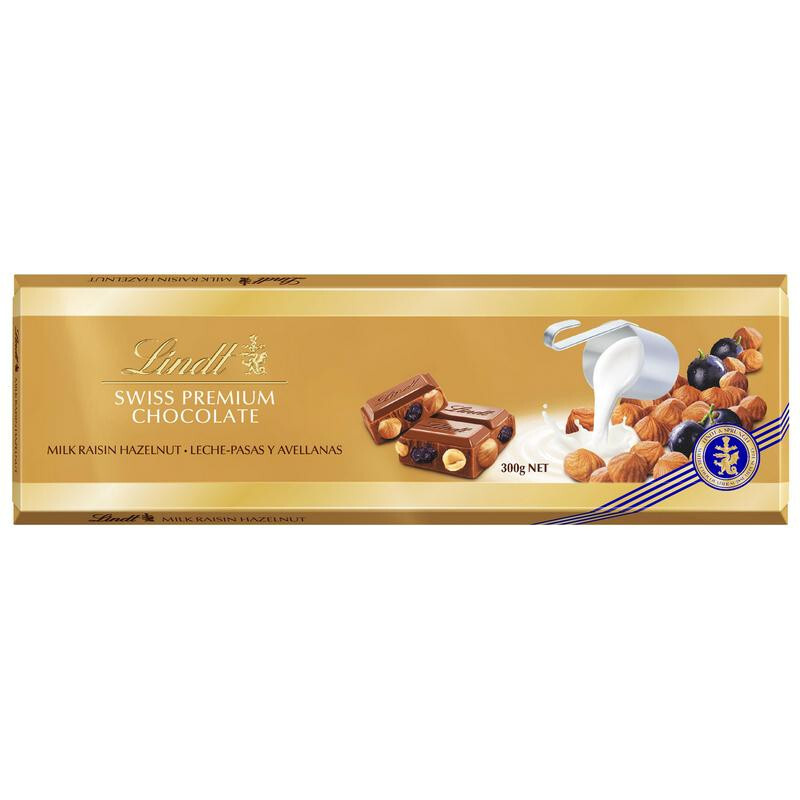 Шоколад Lindt Gold молочный с изюмом, цельным фундуком 300 грамм  #1