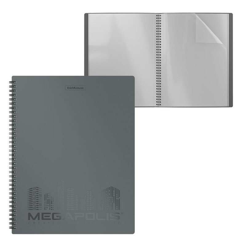Папка файловая пластиковая на спирали ErichKrause MEGAPOLIS, c 40 карманами, A4, серый  #1