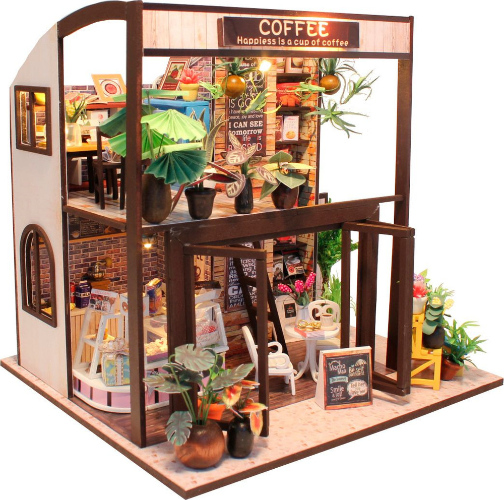 Румбокс интерьерный конструктор набор для сборки "Кофейня, Coffee House", с LED-подсветкой, на русском #1