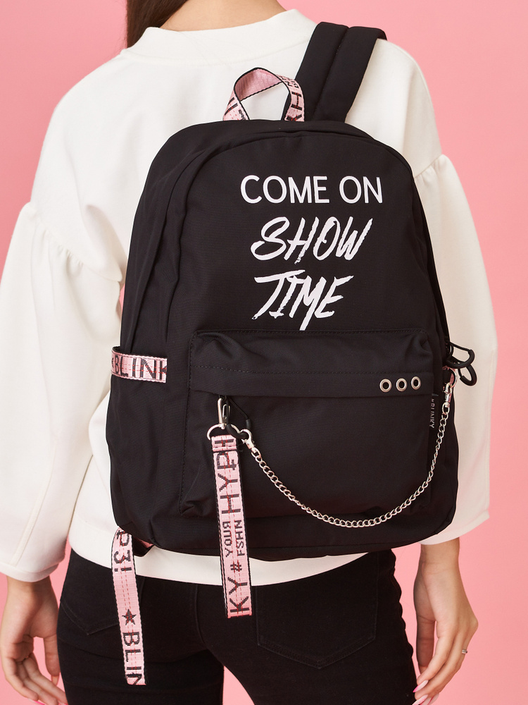 Рюкзак "Come on Show Time" городской модный стильный школьный с лентами с цепочкой тренд  #1